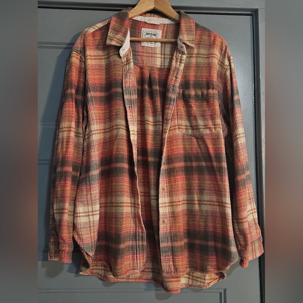American Eagle Outfitters XL 100cotton plaid pink coral oversized shacket